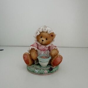 Adorable Teddy Bear Figurine in Pink Dress